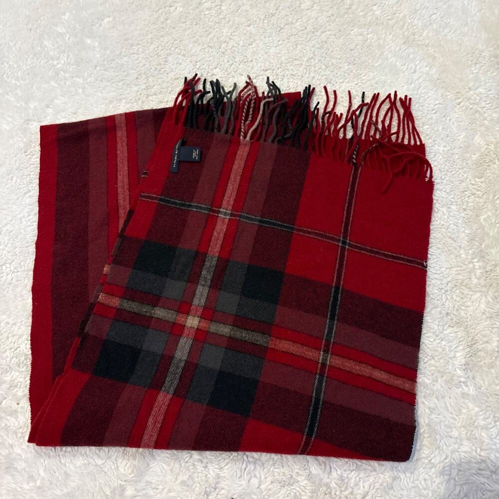 Banana Republic Multicolor Plaid Wool Fringe Rectangle Scarf Christmas Holiday